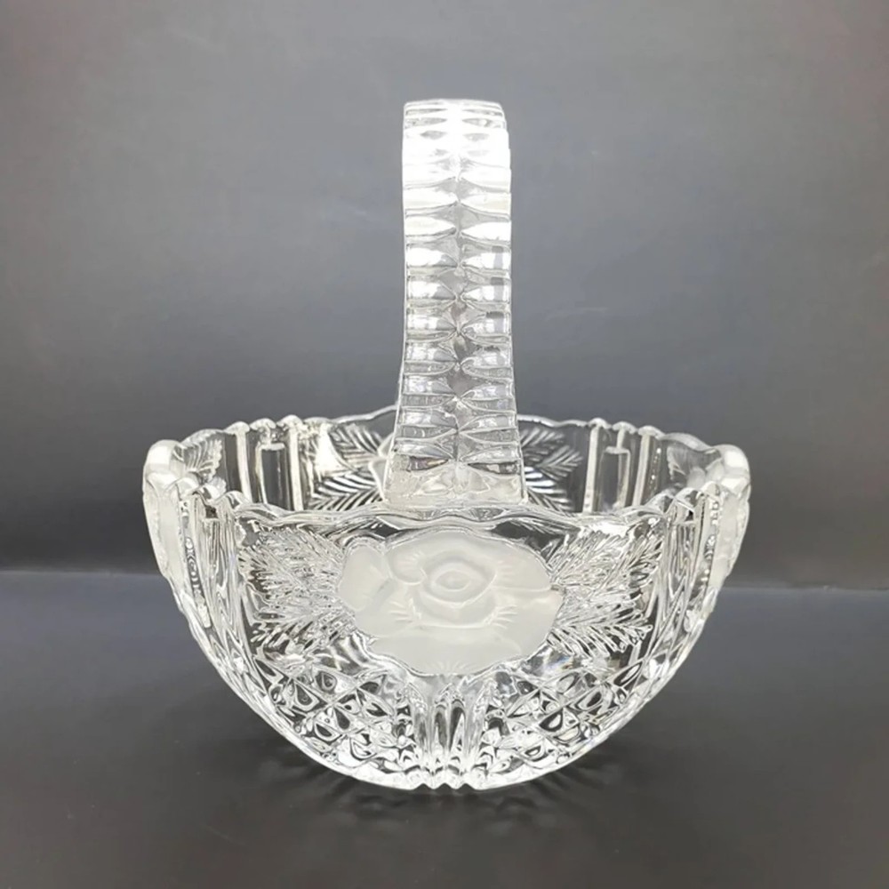 Vintage Dorsett Frosted Rose Crystal Glass Basket
